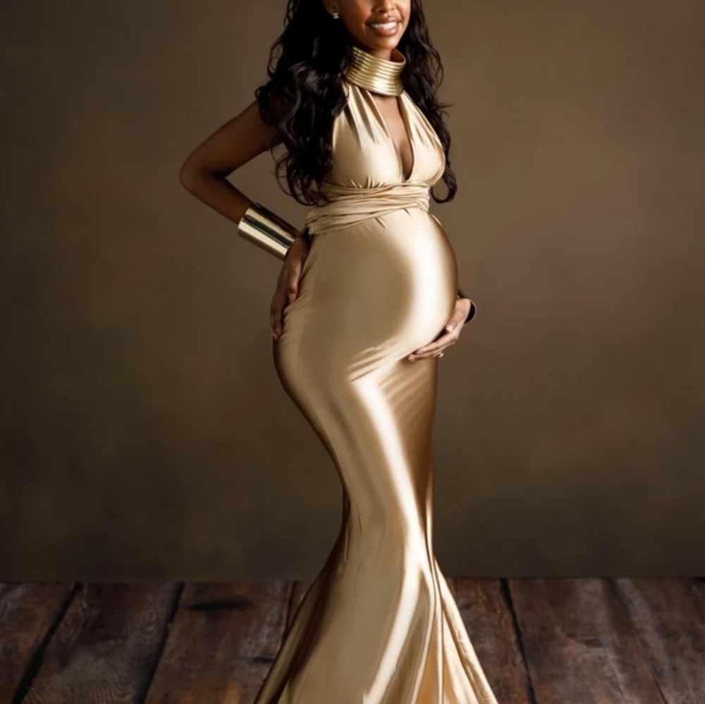 Gold Satin Maternity photoshoot gown